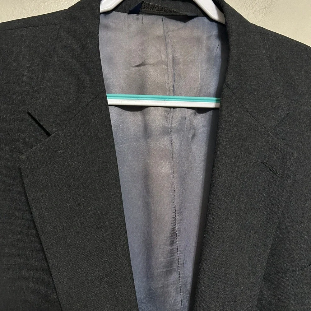 Lands End Blazer Mens 48R Charcoal Grey Two Button Jacket USA Preppy Old Luxury
